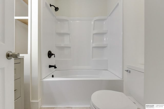 full bathroom with vanity,  shower combination, and toilet