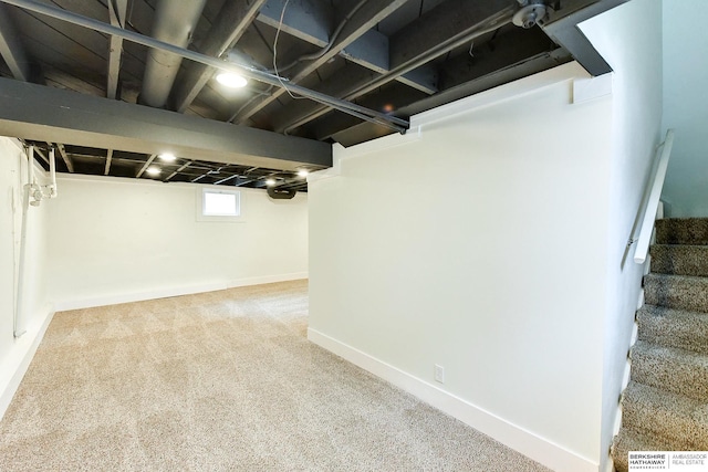 basement with carpet floors