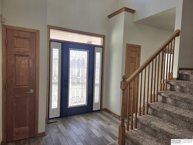 foyer entrance with wood-type flooring