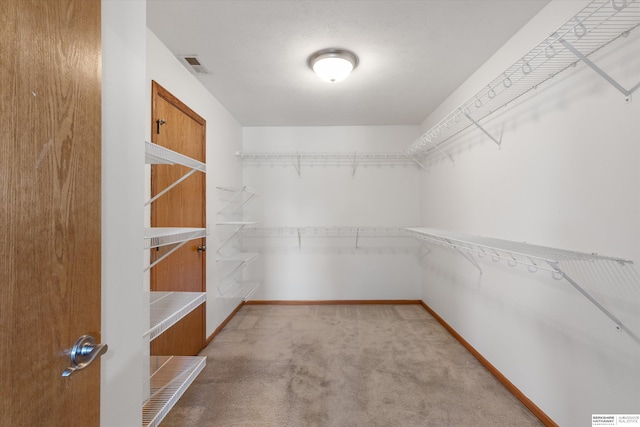 spacious closet with light colored carpet