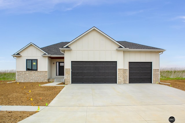 modern farmhouse with a garage