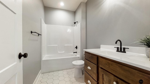 full bathroom with tile patterned flooring, vanity, toilet, and tub / shower combination