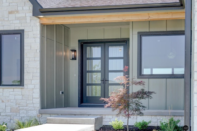 doorway to property featuring french doors