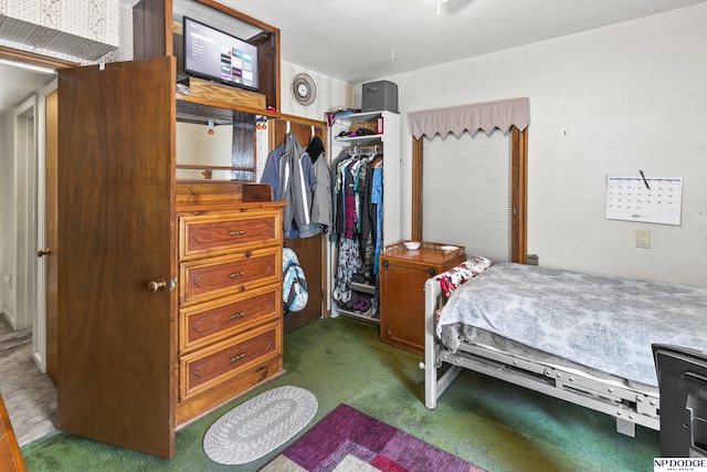 carpeted bedroom with a closet