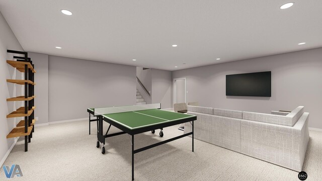 recreation room featuring carpet