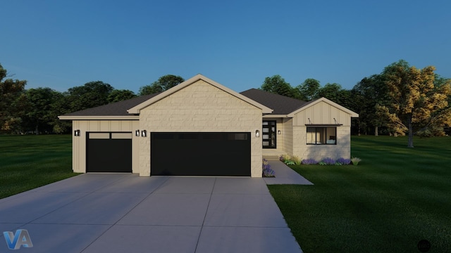 view of front of home featuring a garage and a front lawn