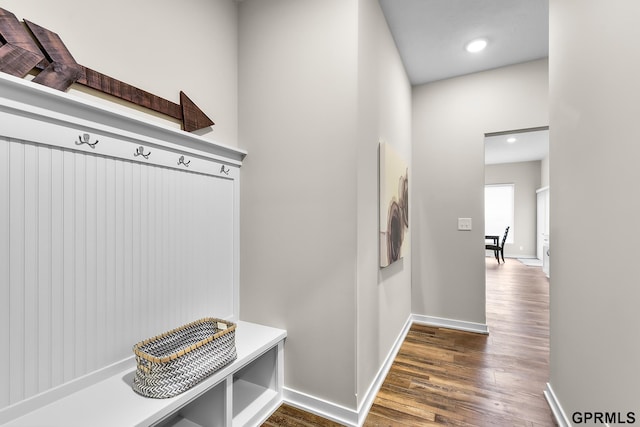 mudroom featuring dark hardwood / wood-style flooring