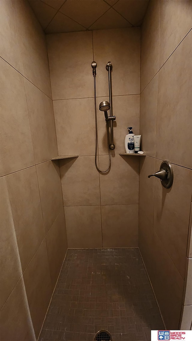 interior details featuring a tile shower