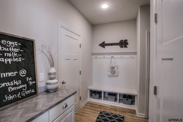 mudroom featuring wood-type flooring