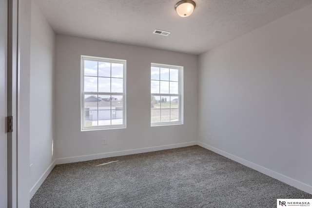 carpeted spare room with a textured ceiling