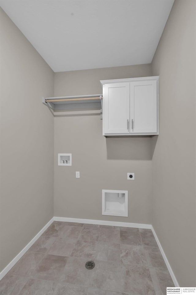 laundry room with hookup for a washing machine, cabinets, and hookup for an electric dryer