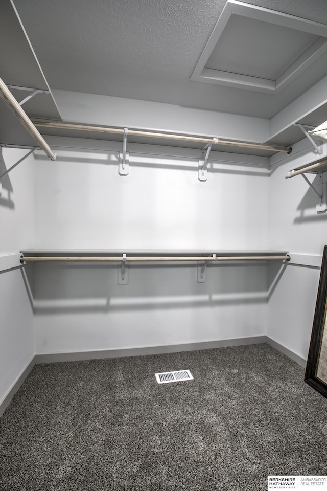 spacious closet featuring dark colored carpet