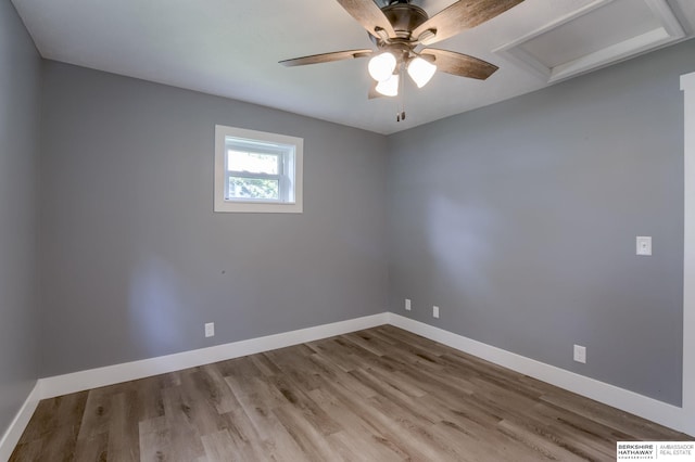 unfurnished room featuring ceiling fan and light hardwood / wood-style flooring