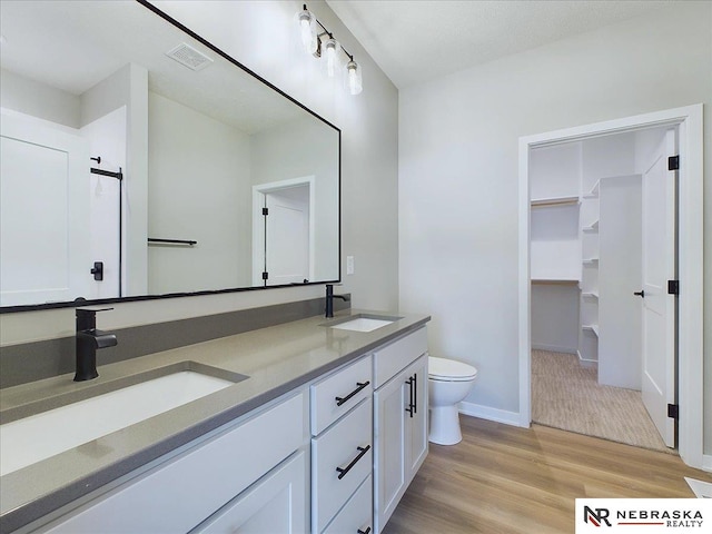 bathroom featuring vanity, hardwood / wood-style flooring, and toilet