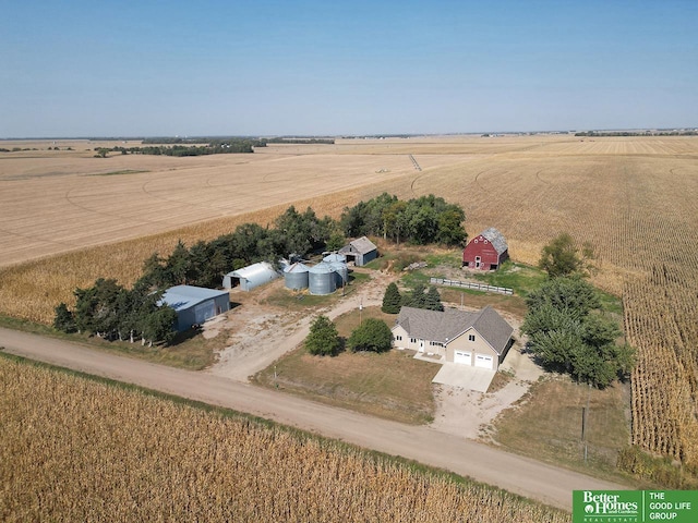 birds eye view of property featuring a rural view