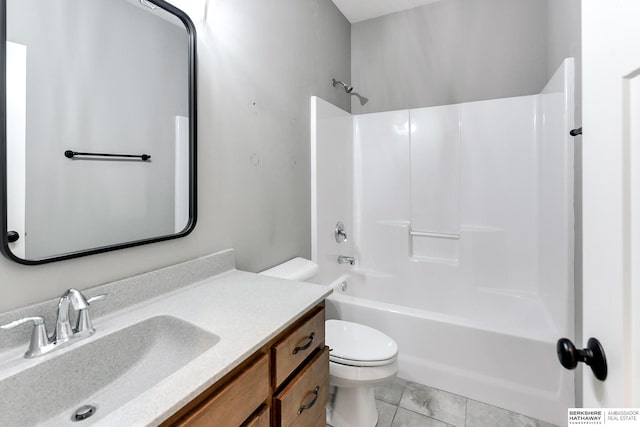 full bathroom with vanity, tile patterned floors, toilet, and bathtub / shower combination