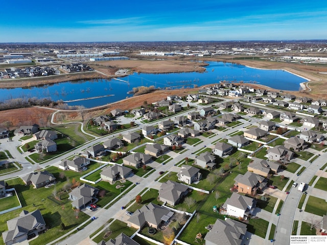 aerial view with a water view