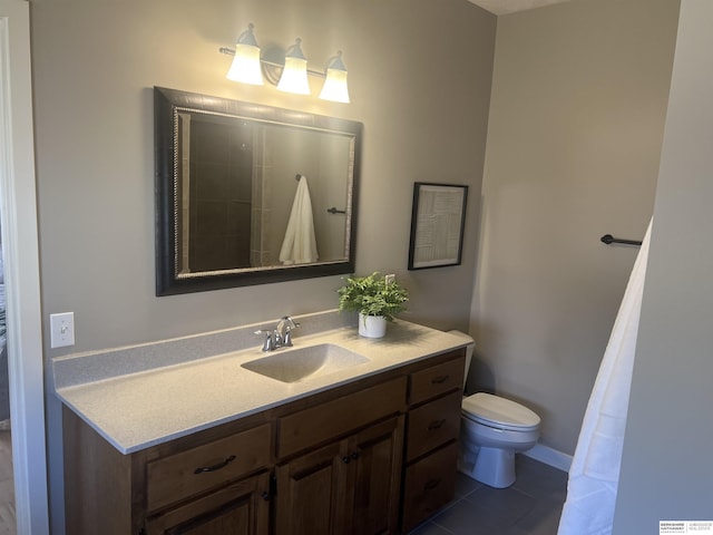 bathroom with tile patterned floors, toilet, and vanity