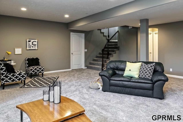 living room with carpet flooring