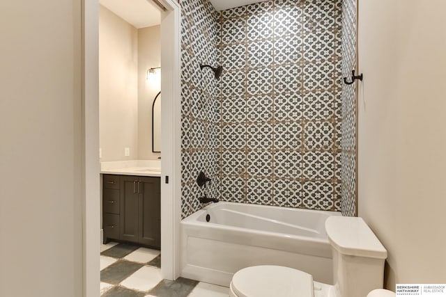 full bathroom with vanity, toilet, and shower / bathtub combination