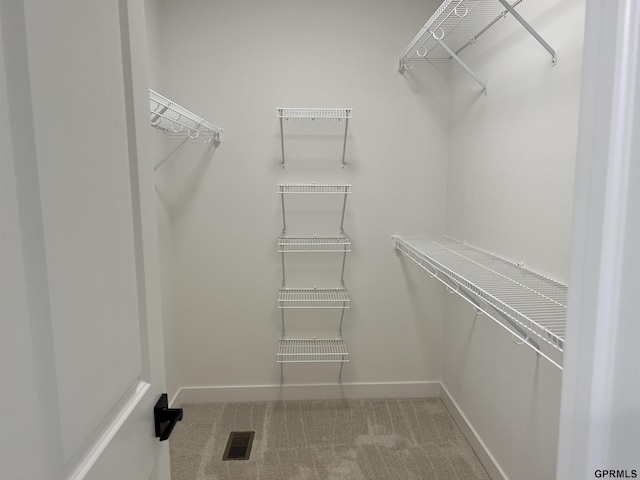 walk in closet featuring carpet flooring