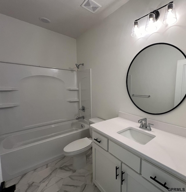 full bathroom featuring toilet, bathtub / shower combination, and vanity