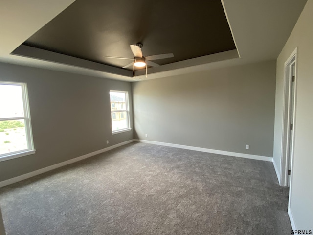 empty room with a tray ceiling and a wealth of natural light