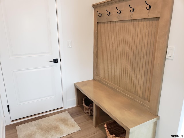 mudroom with light hardwood / wood-style flooring