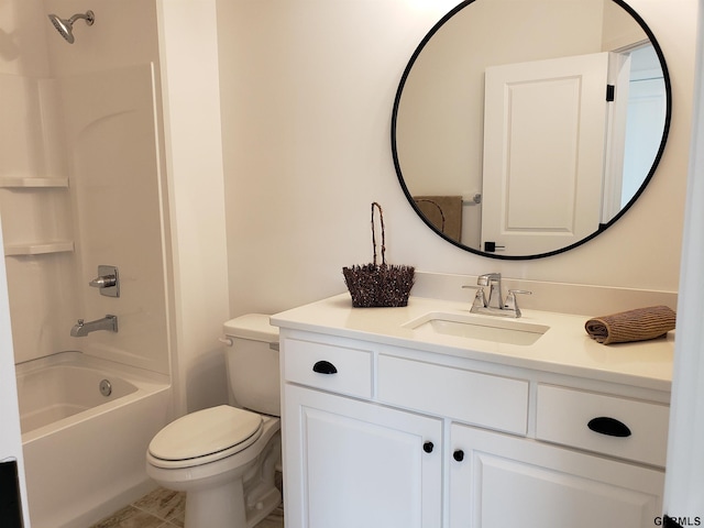 full bathroom with vanity, tile patterned flooring, shower / bathing tub combination, and toilet