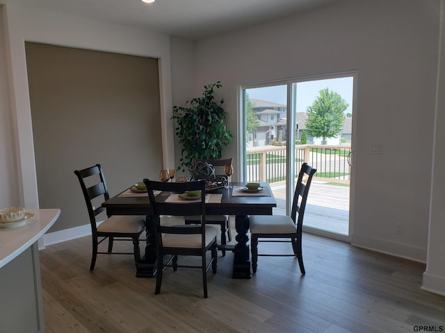 dining space with light hardwood / wood-style flooring