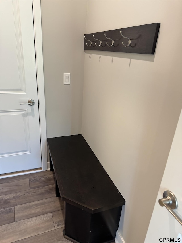 mudroom with dark hardwood / wood-style floors