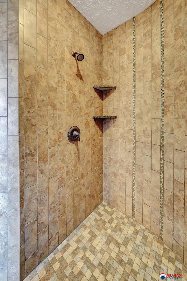 details featuring a textured ceiling and tiled shower