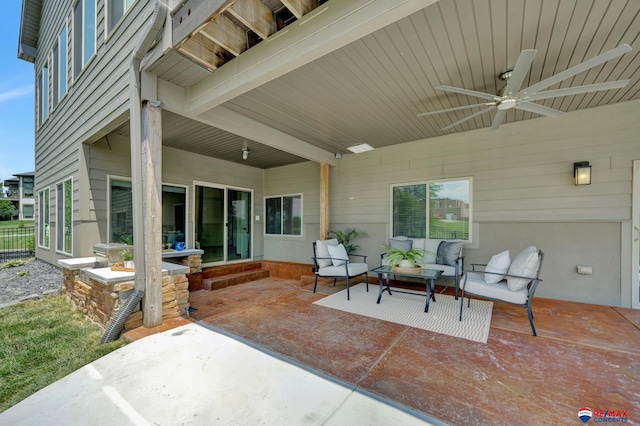 view of patio / terrace featuring outdoor lounge area and ceiling fan