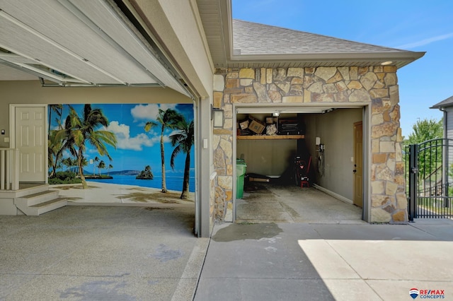 exterior space with a garage