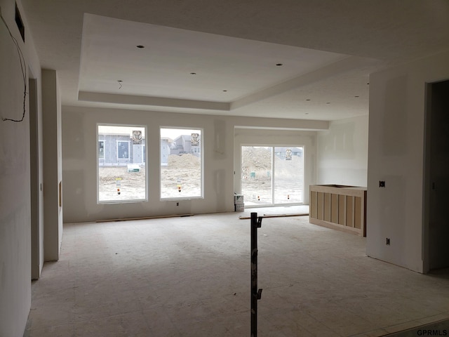 unfurnished room with a tray ceiling