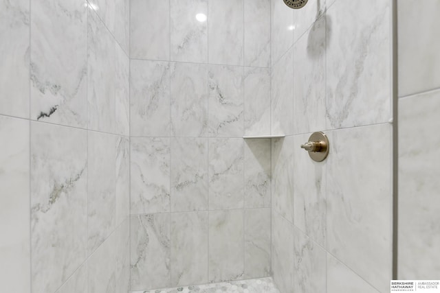 interior details featuring a tile shower