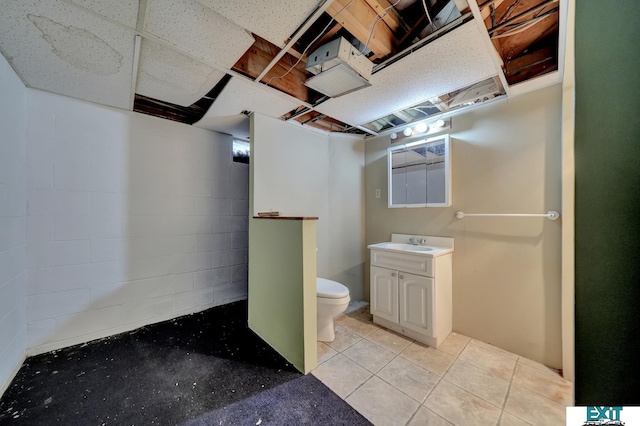 bathroom featuring tile patterned floors, vanity, and toilet