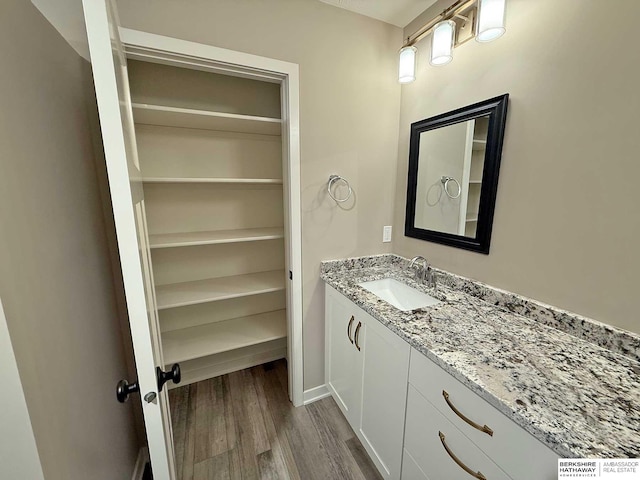 bathroom featuring wood-type flooring and vanity