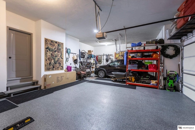 garage with a garage door opener