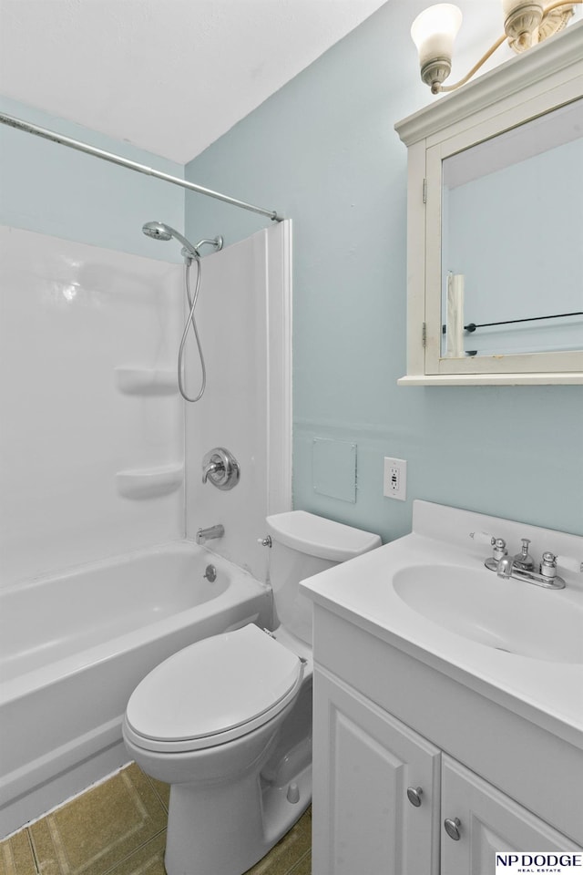 full bathroom with vanity, toilet, and shower / bathtub combination