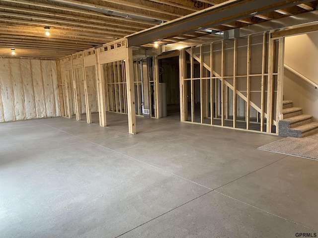 basement featuring water heater