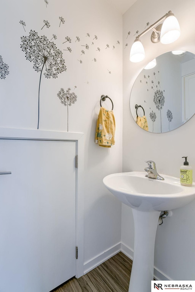 bathroom with sink and hardwood / wood-style flooring