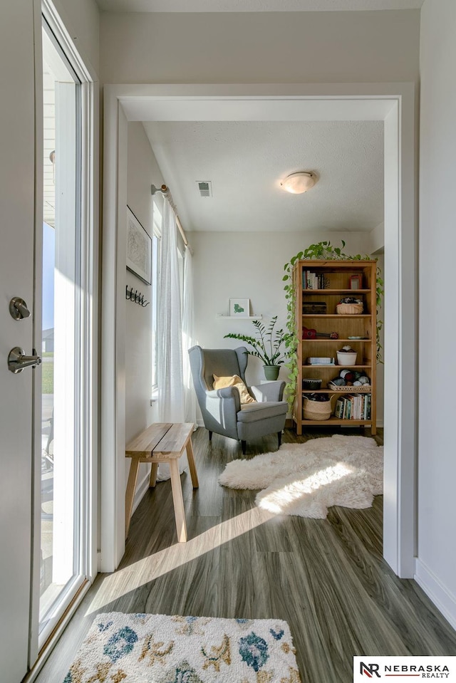 living area with dark hardwood / wood-style flooring