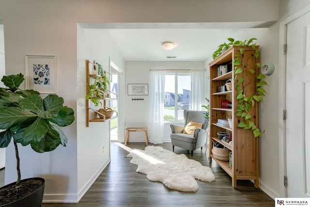 living area with dark hardwood / wood-style flooring