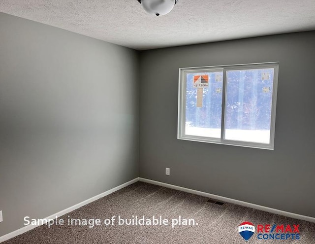 empty room with a textured ceiling and carpet floors