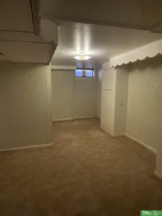 basement with carpet floors