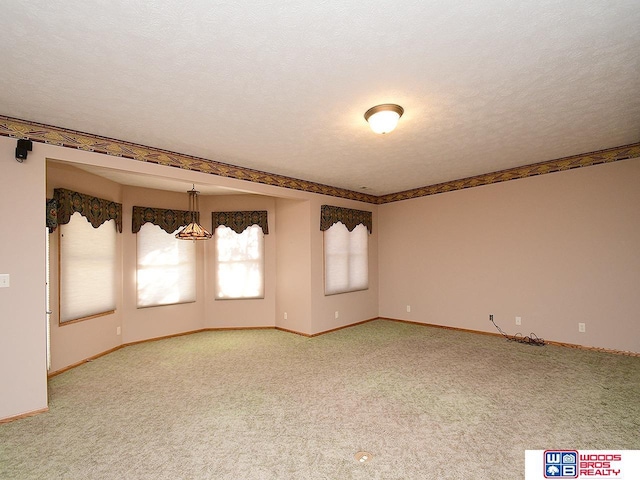 carpeted spare room with a textured ceiling