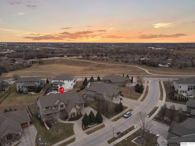 view of aerial view at dusk