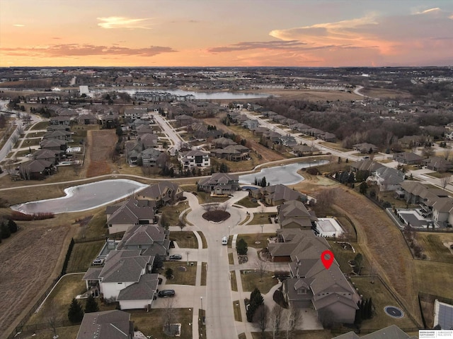 view of aerial view at dusk