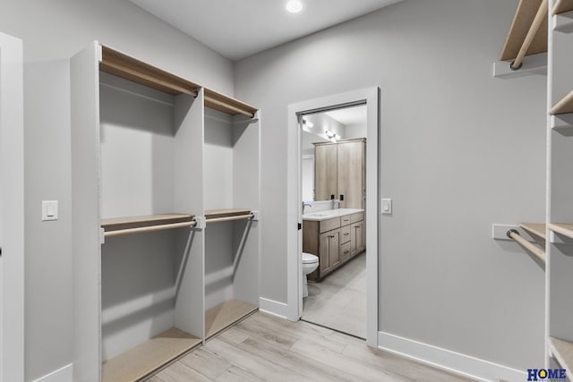 walk in closet featuring light hardwood / wood-style flooring